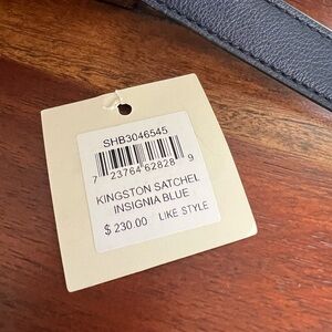 Fossil Navy blue leather and suede Kingston satchel.